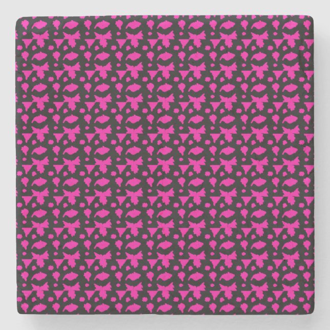 Porta-copo De Pedra Padrão Rosa Abstrato (Frente)