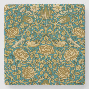Porta-copo De Pedra Padrão Rosa Tudor William Morris Azul Dourado