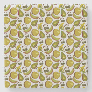 Porta-copo De Pedra Padrão sem costura de fruta tropical amarelo e bra