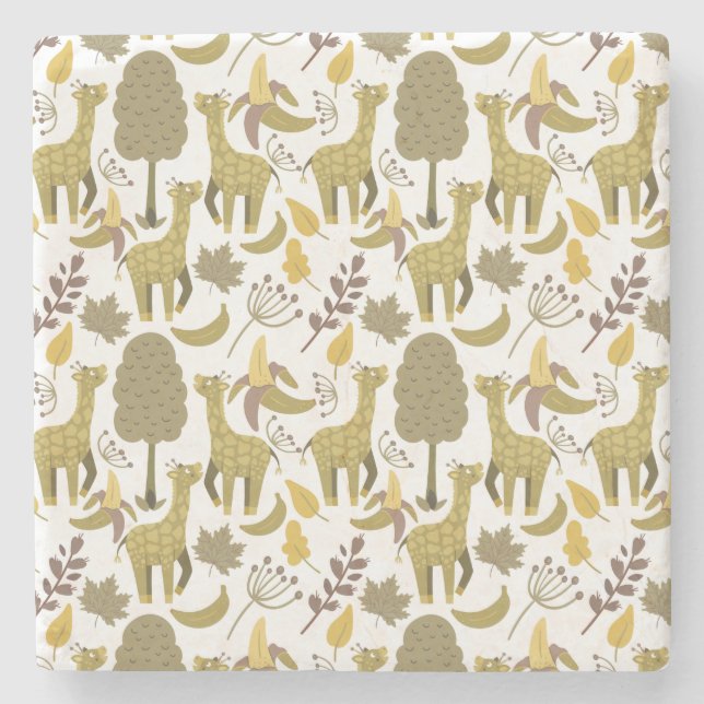Porta-copo De Pedra Padrão sem costura Fundo amarelo girafa (Frente)