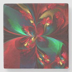 Porta-copo De Pedra Padrão Verde Vermelho Abstrato Floral Moderno #11