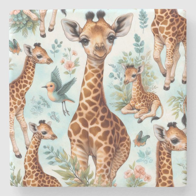 Porta-copo De Pedra Padrão Vintage Cute Baby Giraffe (Frente)