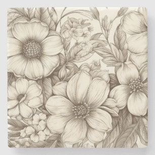 Porta-copo De Pedra Padrão Vintage Floral Sepia (13)