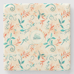 Porta-copo De Pedra Padrão Whimsical Blue e Red Paisley Leaf (2)