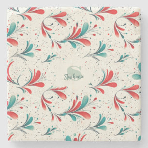 Porta-copo De Pedra Padrão Whimsical Blue e Red Paisley Leaf (2)