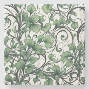 Porta-copo De Pedra Padrões de Folha Verde e Vinha Elegante