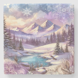 Porta-copo De Pedra Padrões do Wonderland de inverno no lago Nature Mo