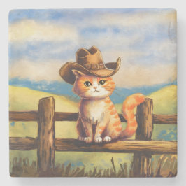 Porta-copo De Pedra Pai Gato Pintado com Aquarela