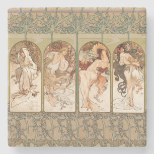 Porta-copo De Pedra Painel Art Nouveau Quatro Estações de Alphonse Muc
