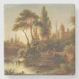 Porta-copo De Pedra Paisagem Asiática na Luz da Noite (Arte Sunset)