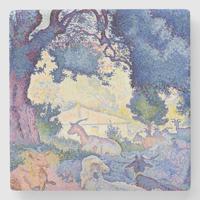 Porta-copo De Pedra Paisagem com Caprinos (por Henri-Edmond Cross) (Frente)