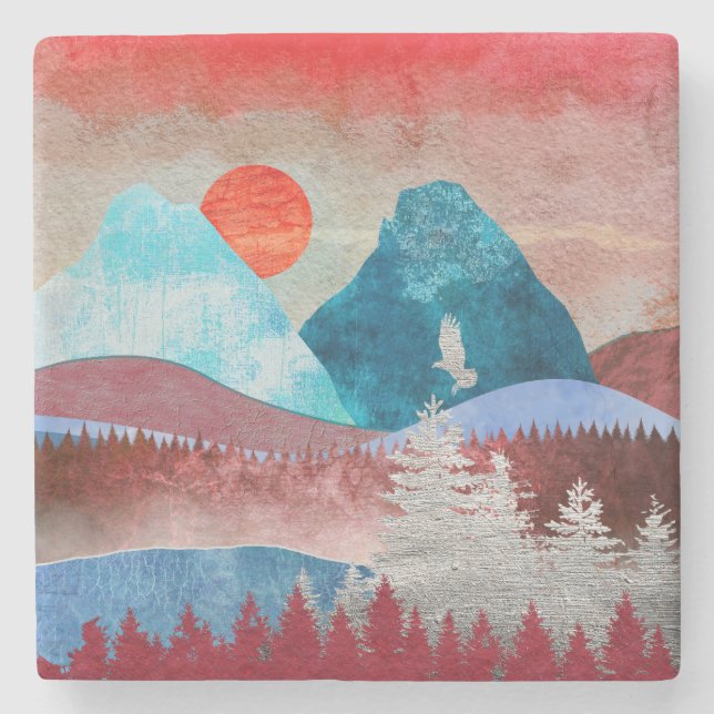 Porta-copo De Pedra Paisagem de Águia Prateada (Frente)