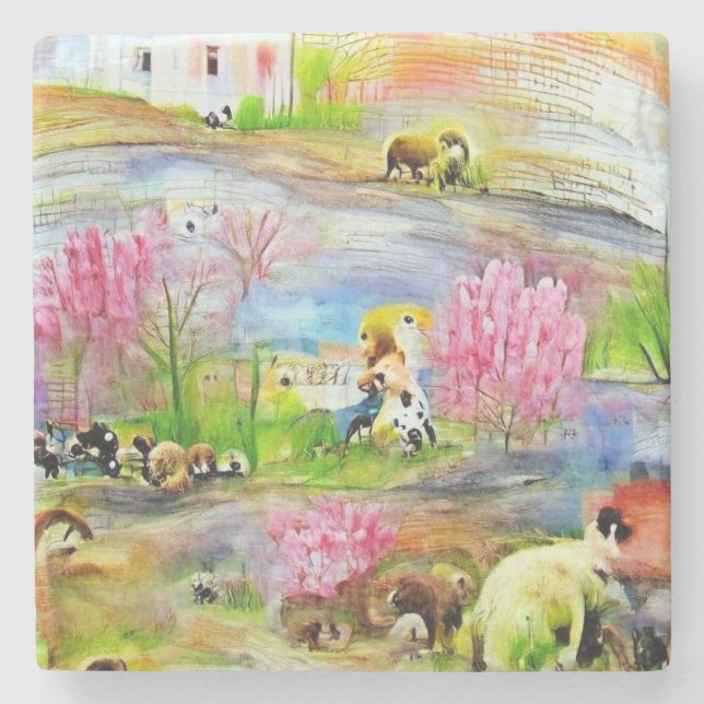 Porta-copo De Pedra Paisagem de Aquarela (Frente)