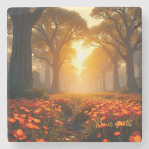 Porta-copo De Pedra Paisagem de Flores Silvestres sob Luz Solar Morna