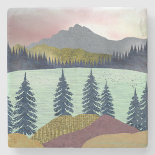 Porta-copo De Pedra Paisagem do Lago Red Sky