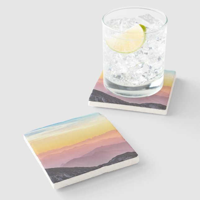 Porta-copo De Pedra Paisagem Montanha no Sunset