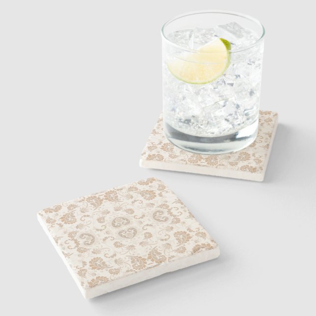 Porta-copo De Pedra Paisley em Beige Aestésico Moderno Tan Brown (Lateral)