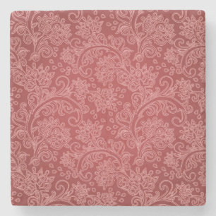 Porta-copo De Pedra Paisley Vermelho Damasco Designer Floral Vintage C