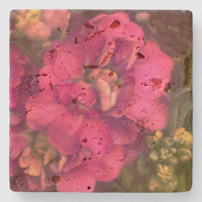 Porta-copo De Pedra Paixão rosa quente floral (Frente)