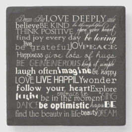 Porta-copo De Pedra Palavras Inspiracionais Pretas e Brancas