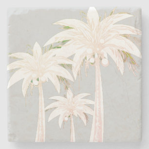 Porta-copo De Pedra Palm Tree Cinza Verde Branco Moderno Tropical