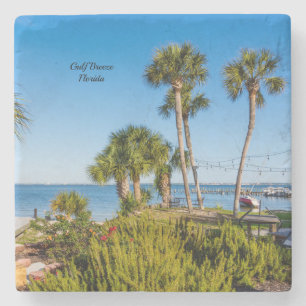 Porta-copo De Pedra Palm Trees Bayside Morning Stone Porta copos