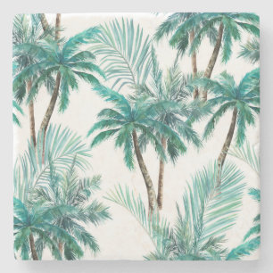 Porta-copo De Pedra Palma Tropical: Padrão de Selva de Aquarela.