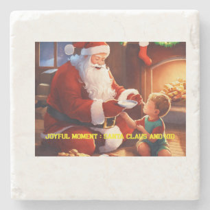 Porta-copo De Pedra Papai Noel compartilhando alegria com uma criança