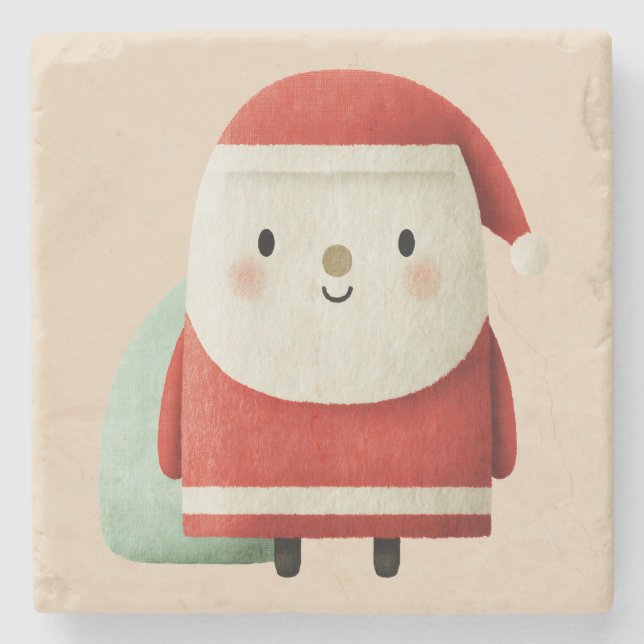 Porta-copo De Pedra Papai Noel Minimalista Fofo (Frente)