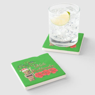 Porta-copo De Pedra Papai Noel Tiki Mele Kalikimaka