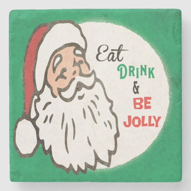 Porta-copo De Pedra Papais noeis de Natal Jollly Comem, Bebam Seja Jol (Frente)