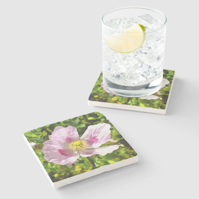 Porta-copo De Pedra Papaver Somniferum Pink Poppy Art (Lateral)