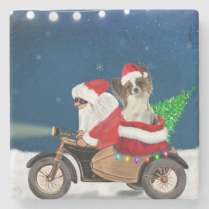 Porta-copo De Pedra Papillon Dog Natal Papai Noel