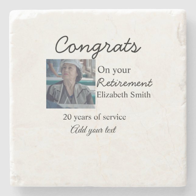 Porta-copo De Pedra Parabéns pela sua aposentadoria adicionar data de  (Frente)