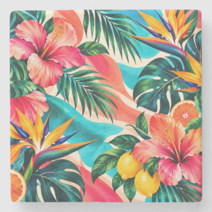 Porta-copo De Pedra Paraíso Botânico de Hibisco Tropical Arte