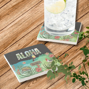 Porta-copo De Pedra Paraíso Tropical Aloha Personalizável