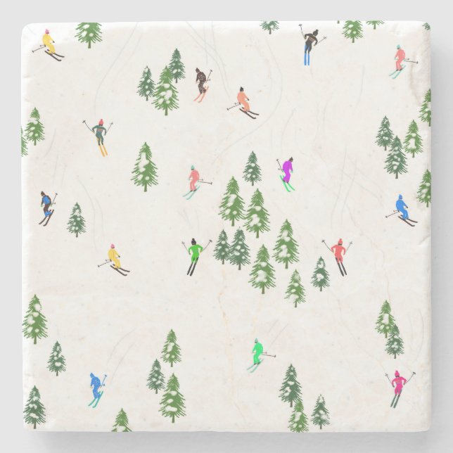 Porta-copo De Pedra Partido Freeride Alpino Skiers Skiing (Frente)