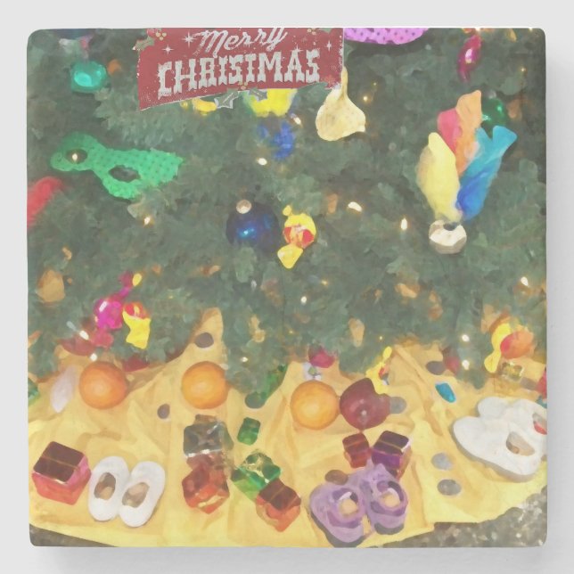 Porta-copo De Pedra Party _Merry christmas _coaster (Frente)