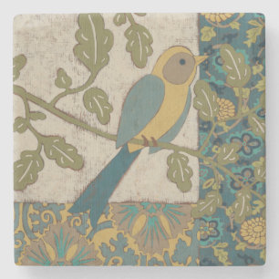 Porta-copo De Pedra Pássaro Azul Amarelo e Teal Emitido em uma Ramific