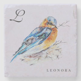 Porta-copo De Pedra Pássaro Azul Aquarela Elegante Personalizado