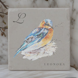 Porta-copo De Pedra Pássaro Azul Aquarela Elegante Personalizado