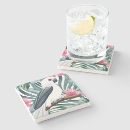Porta-copo De Pedra Pássaro de Papagaio Branco Tropical