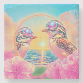 Porta-copo De Pedra Pássaros legal com óculos Sunset