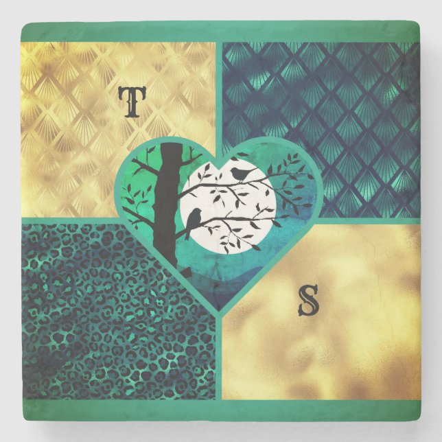 Porta-copo De Pedra Pássaros-luar Dourados e lacrimogêneos (Frente)