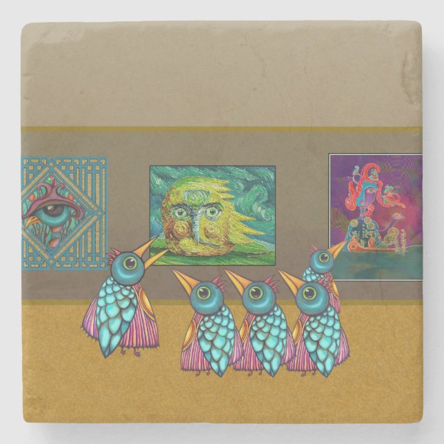 Porta-copo De Pedra Pássaros na Galeria (Frente)