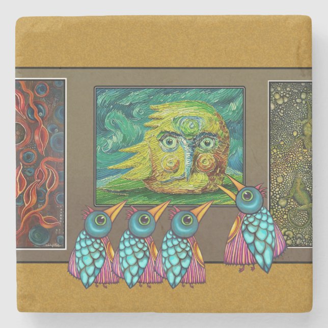 Porta-copo De Pedra Pássaros Na Galeria (Frente)