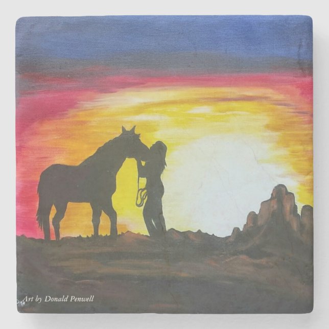 Porta-copo De Pedra Passeio do por do sol (Frente)