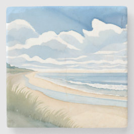 Porta-copo De Pedra Passeio pela Praia | Aquarela do Oceano Costeiro