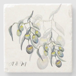 Porta-copo De Pedra Pastel Blue Cinza Branch Watercolor