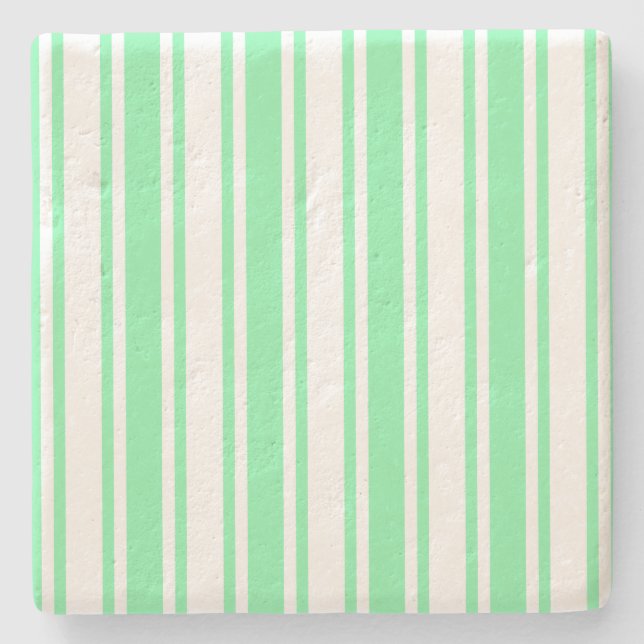 Porta-copo De Pedra Pastel verde e tiras doces brancas (Frente)